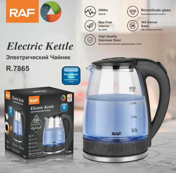 RAF Glass 2 Litre Electric Kettle Heater