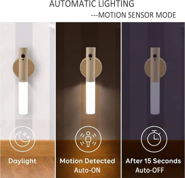 Rechargeable Led Light Motion Sensor Magnetic Wood Wall Light - Image 2