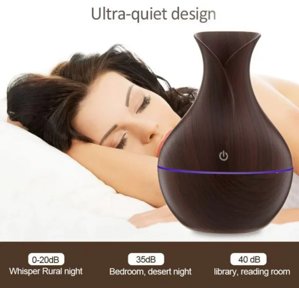 Wood Vase Rechargeable Ultrasonic Mute Colorful Humidifier Spray (Brown Wood Color) - Image 3