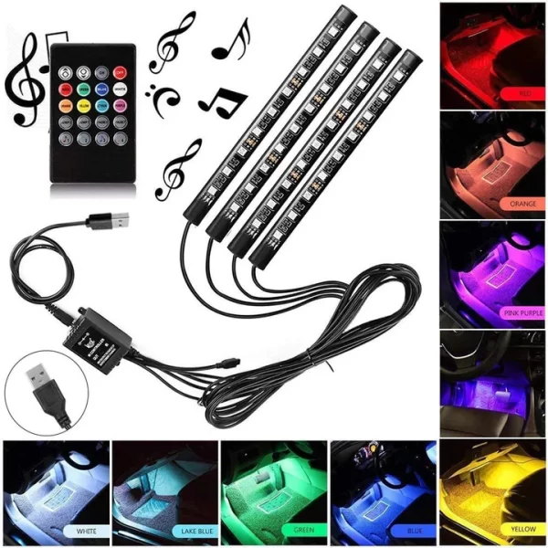 Car Rgb 4 Pcs Waterproof Led Light Strip Remote Or Bluetooth Control - Image 2