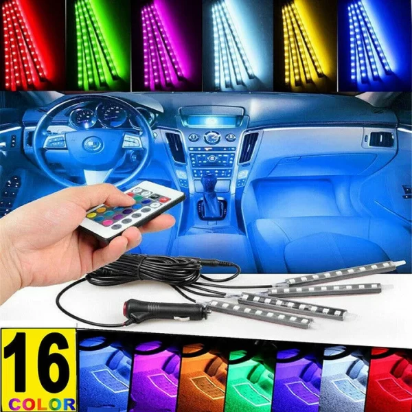 Car Rgb 4 Pcs Waterproof Led Light Strip Remote Or Bluetooth Control