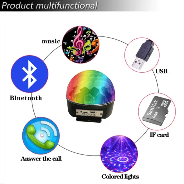 Bluetooth MP3 LED Disco Light Ball Rotating Stage Lamp - Image 4