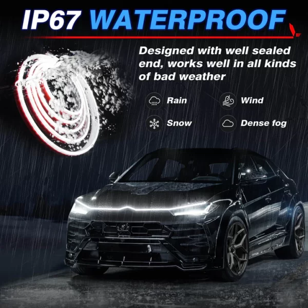 Car Hood Light Strip, Flexible Exterior Car LED Strip Lights Waterproof (White) - Image 5